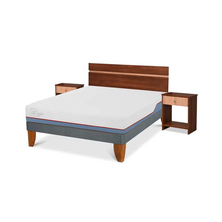 CIC Cama Europea Excellence Plus 2 Plazas x 2.00 mt base normal + Respaldo + 2 veladores