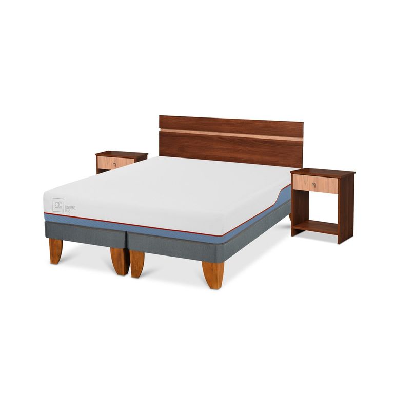 CIC Cama Europea Excellence Plus 2 Plazas x 2.00 mt base dividida + Respaldo + 2 Veladores
