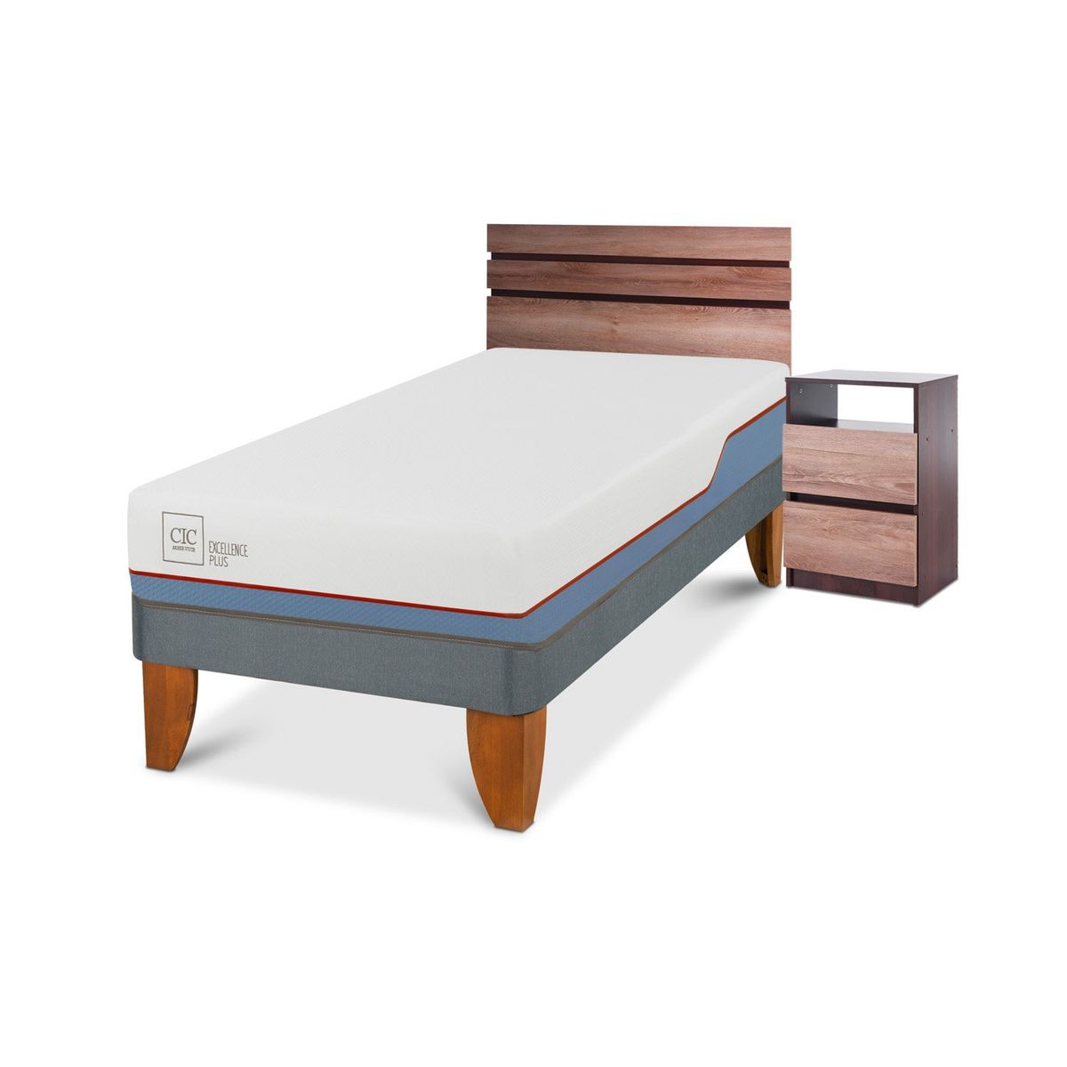 CIC - Cama Americana Excellence Plus 1 Plaza x 2.00 mt  + Respaldo + 1 Velador CIC