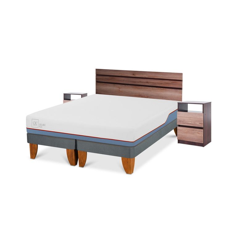 CIC Cama Europea Excellence Plus 2 plazas x 2.00 mt Base Dividida + Respaldo + 2 Veladores
