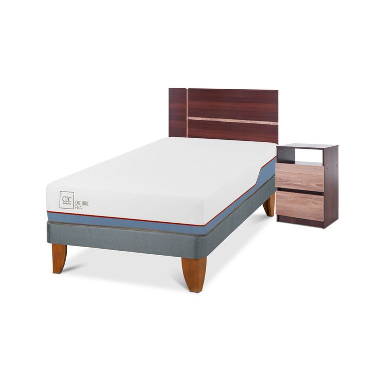 Cama Europea Excellence Plus 1.5 Plazas x 2.00 mt + Respaldo + 1 Velador