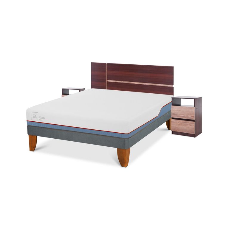 CIC Cama Europea Excellence Plus 2 plazas x 2.00 mt Base Normal + Respaldo + 2 Veladores