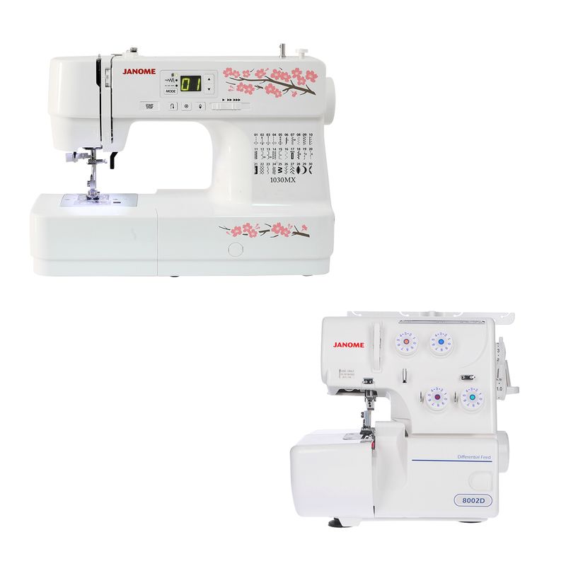 JANOME - Combo Janome Máquina de Coser 1030MX + Máquina Overlock 8002D