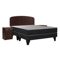 Cama Europea Apolo Black 2 Plazas Base Dividida + Respaldo + 2 Veladores