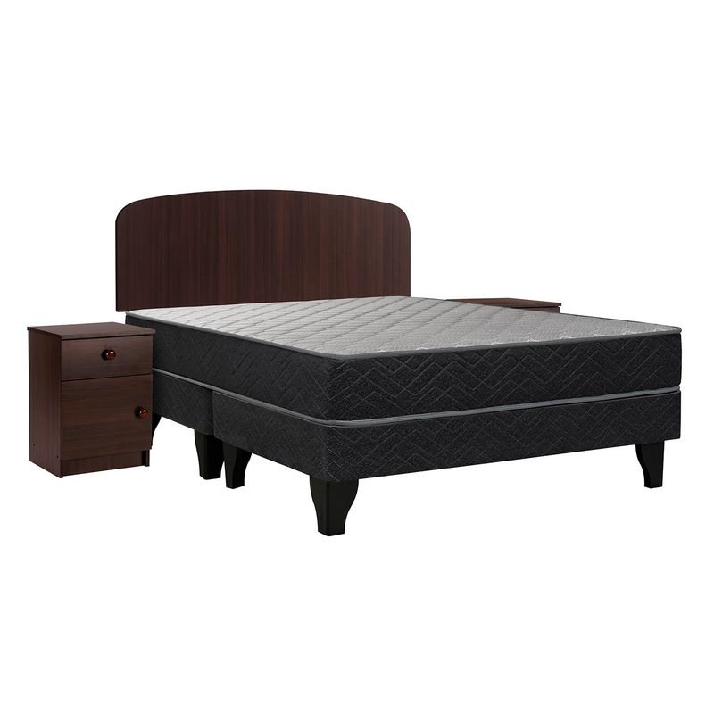 CELTA - Cama Europea Apolo Black 2 Plazas Base Dividida + Respaldo + 2 Veladores Celta
