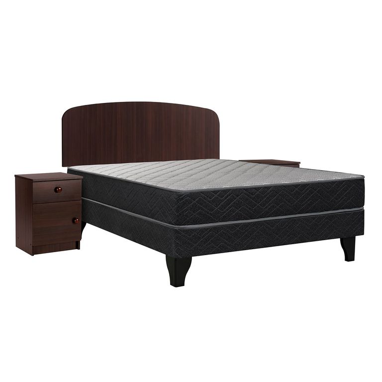 CELTA Cama Europea Apolo Black 2 Plazas + Respaldo+ 2 Veladores