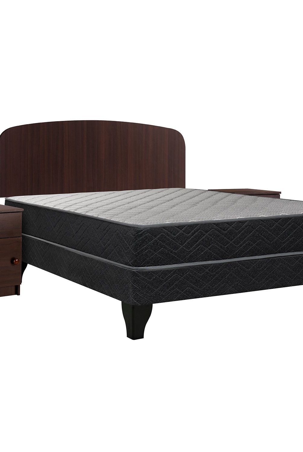 CELTA - Cama Europea Apolo Black 2 Plazas + Respaldo+ 2 Veladores Celta