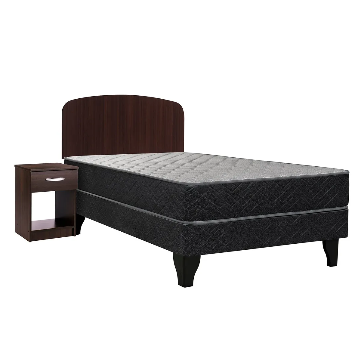CELTA - Cama Europea Apolo Black Celta 1,5 Plazas + Respaldo + Velador Celta