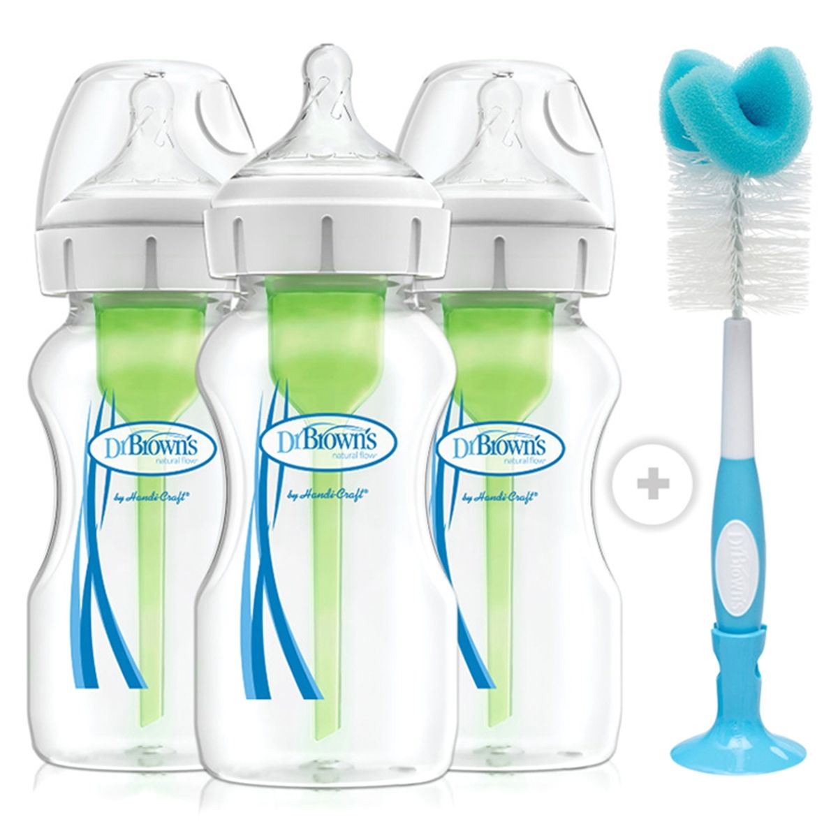 DR BROWNS - Pack 3 Mamaderas Boca Ancha Options+ 270Ml + Cepillo Dr Browns