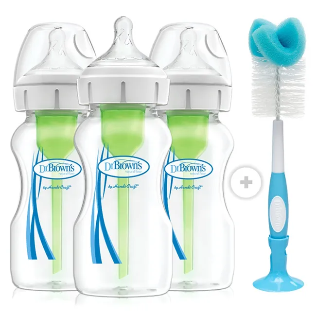 DR BROWNS - Pack 3 Mamaderas Boca Ancha Options+ 270Ml + Cepillo Dr Browns