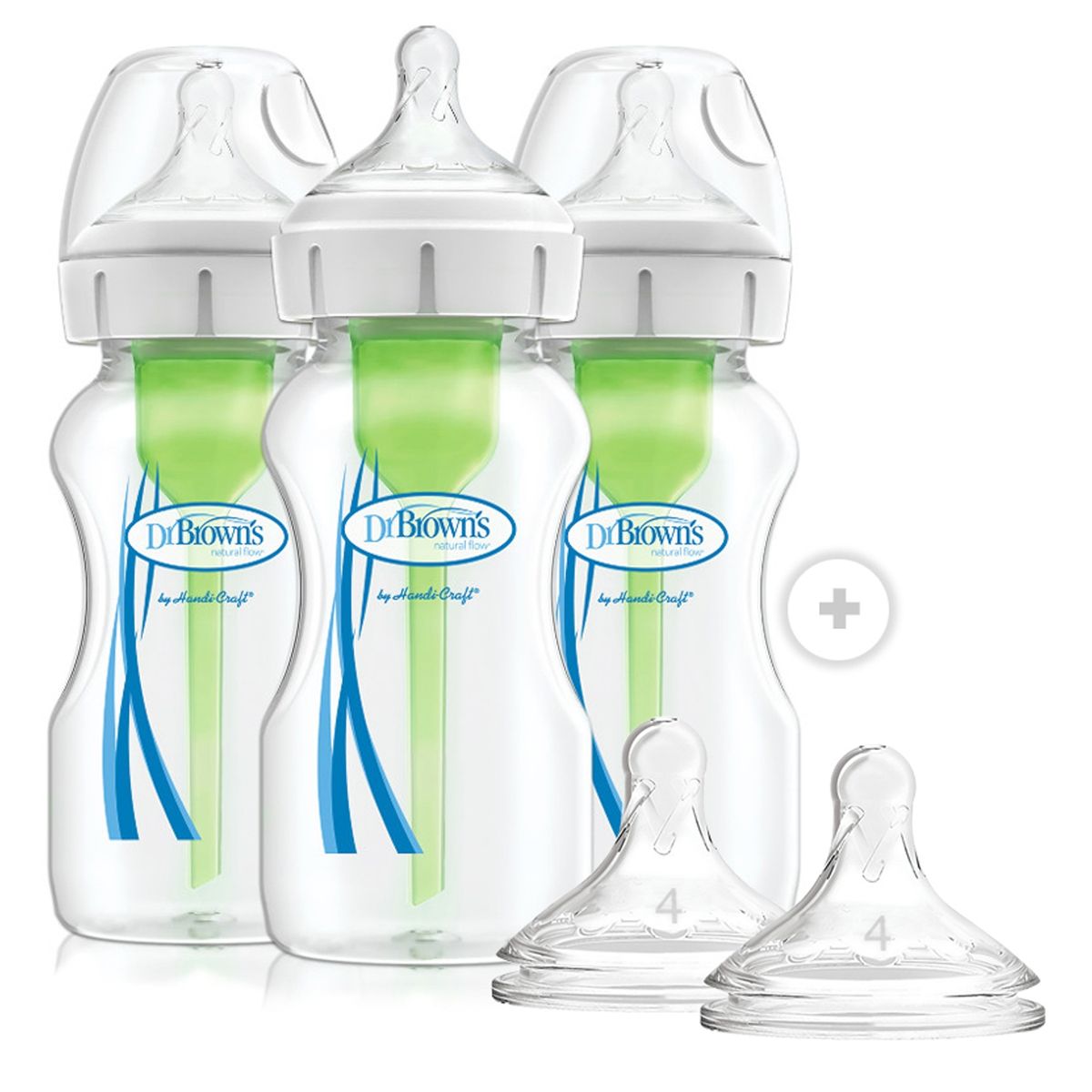 DR BROWNS - Pack 3 Mamaderas Boca Ancha Options+ 270Ml + 2 Tetinas 9M+ Dr Browns