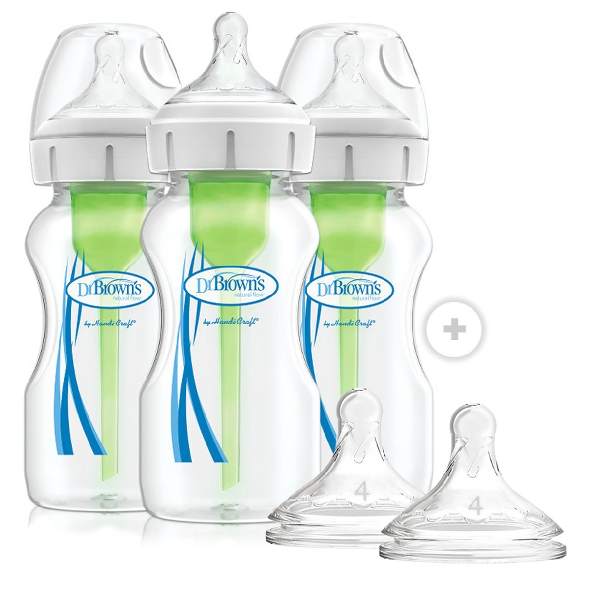 DR BROWNS - Pack 3 Mamaderas Boca Ancha Options+ 270Ml + 2 Tetinas 9M+ Dr Browns