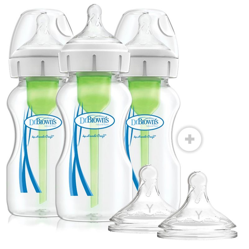 DR BROWNS - Pack 3 Mamaderas Boca Ancha Options+ 270Ml + 2 Tetinas 9M+ "Y" Dr Browns