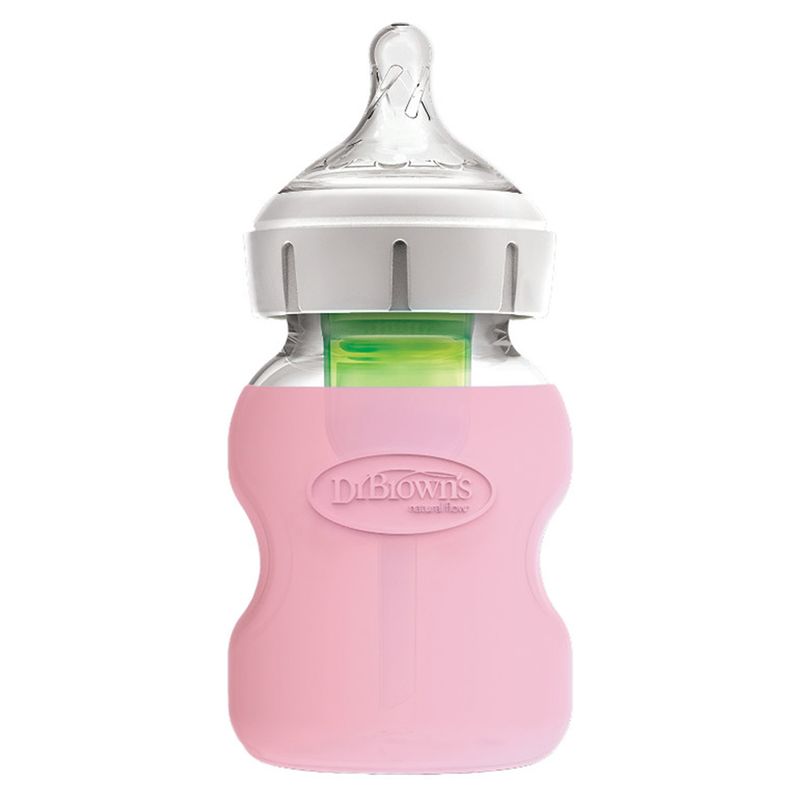 DR BROWNS - Mamadera Vidrio Boca Ancha Options+ 150Ml + Funda Rosada Dr Browns