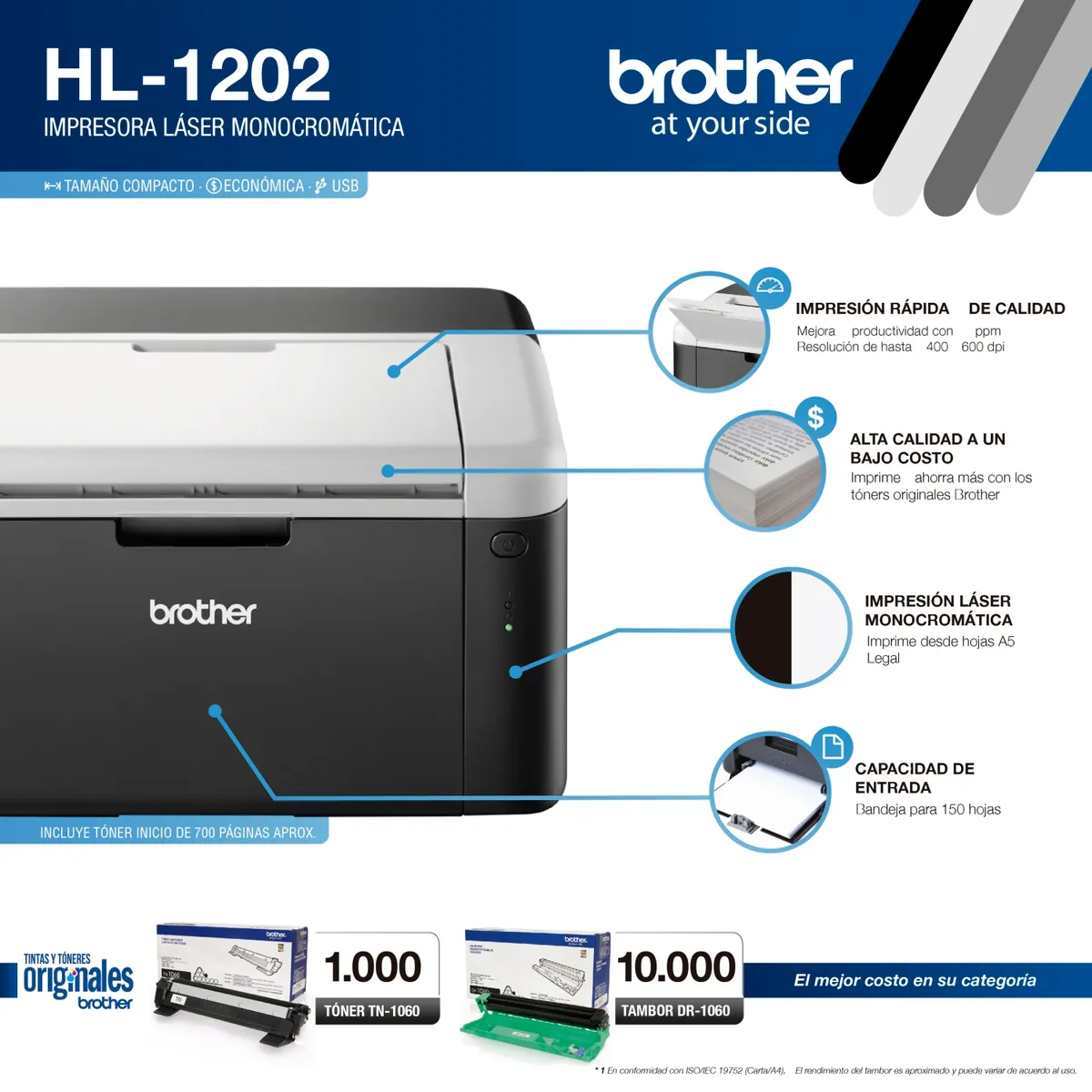 BROTHER - Impresora Láser Monocromática HL1202