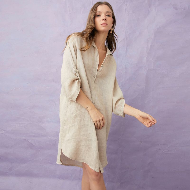 BASEMENT - Vestido Corto Lino Italia Mujer Basement