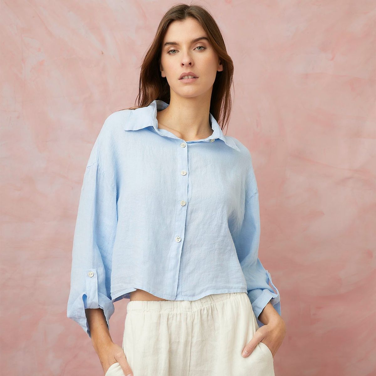 BASEMENT - Blusa Cropped Lino Italia Mujer Basement