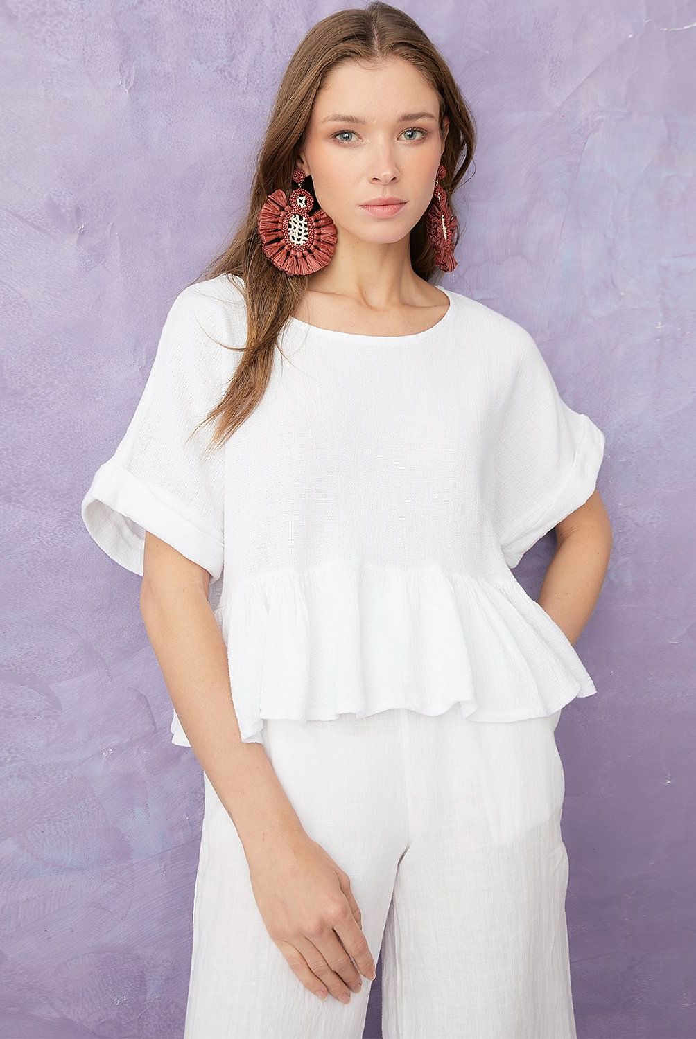 BASEMENT - Blusa Manga Larga Lino Italia Mujer Basement