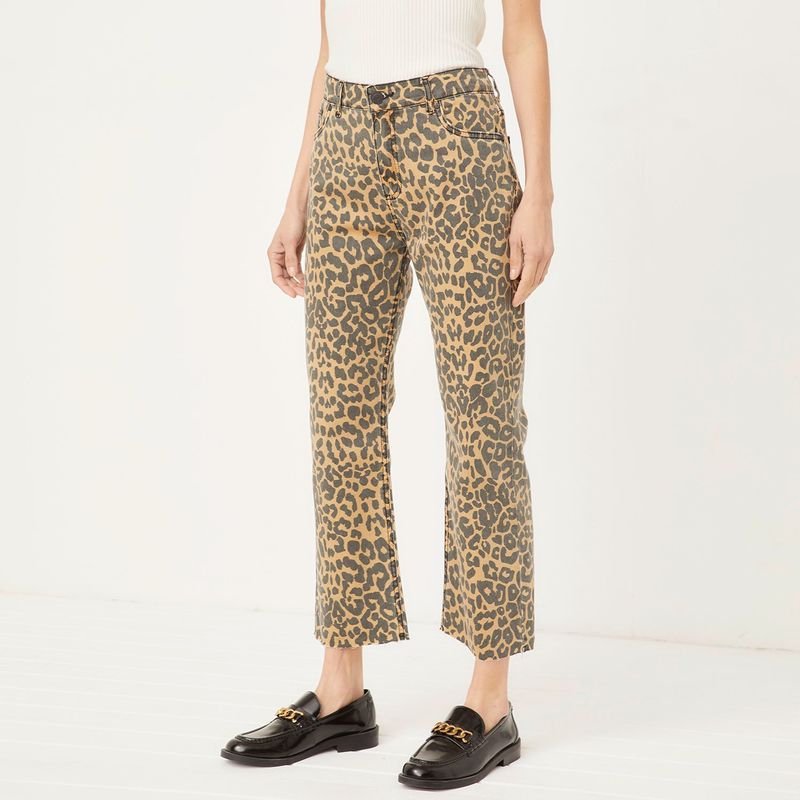 BASEMENT - Jeans Straight Tiro Alto Animal Print Mujer Basement