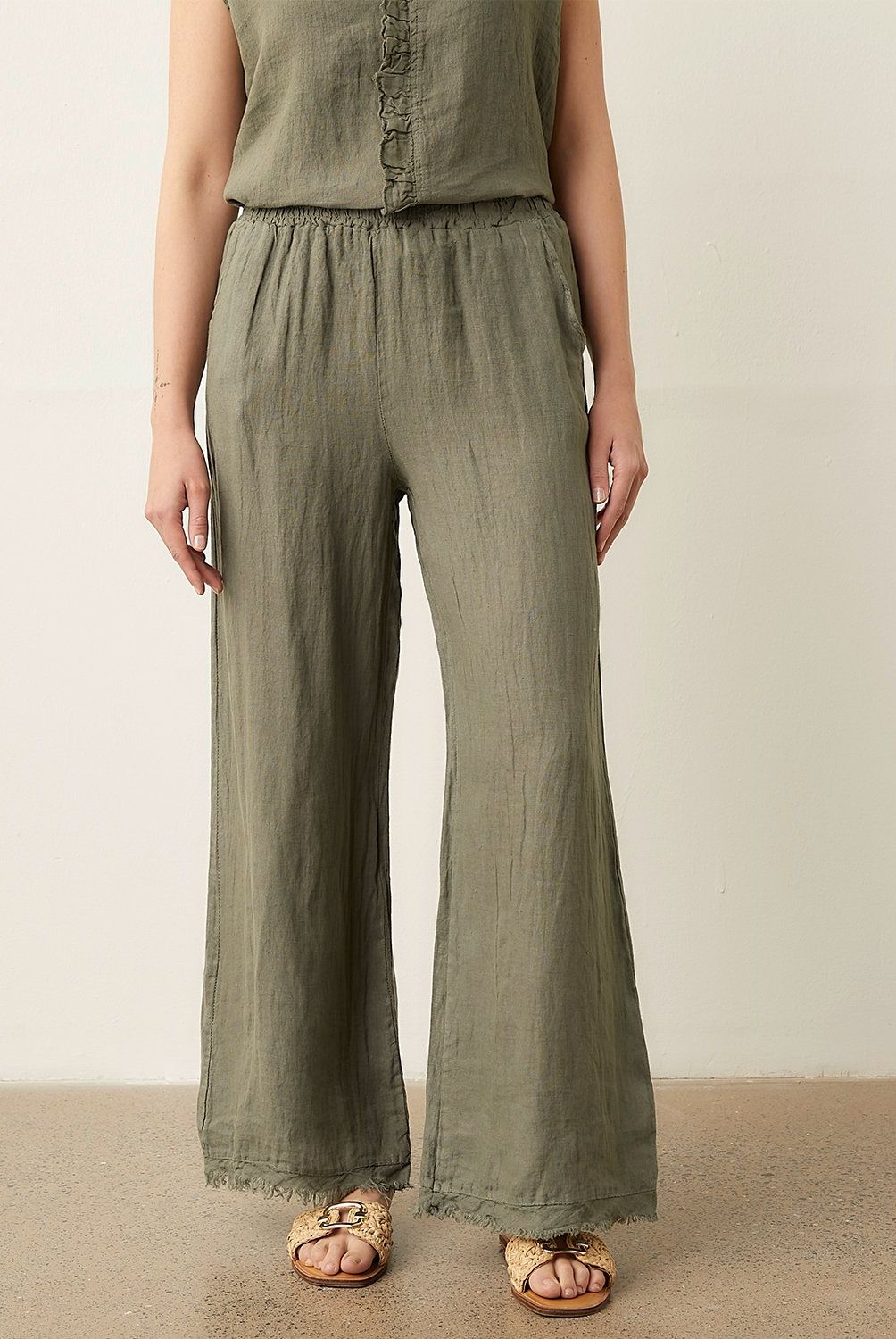 APOLOGY - Pantalón Regular Tiro Alto Lino Italia Mujer Apology