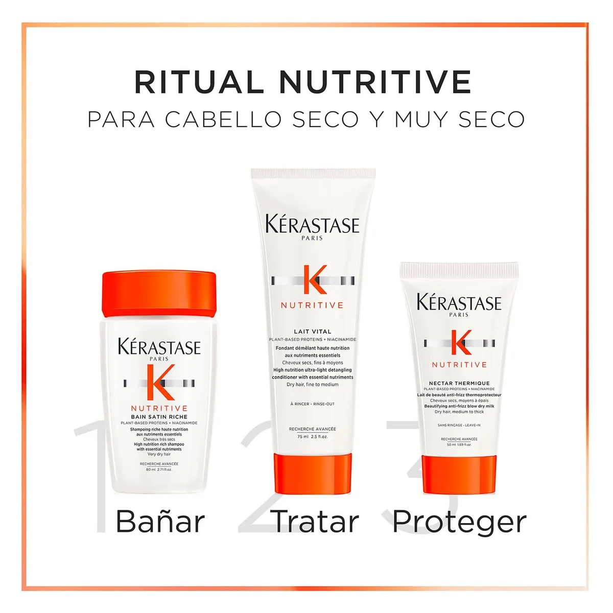 KERASTASE - Set Cabello Seco Nutritive Shampoo 80Ml + Acondicionador 75Ml + Crema 50Ml Kérastase