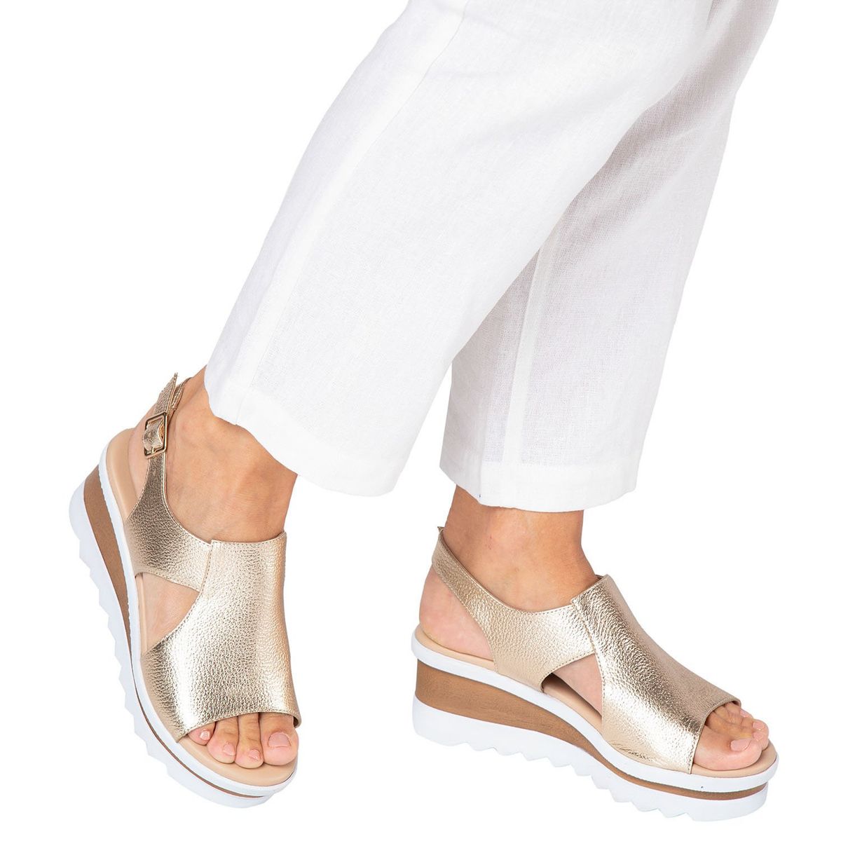 GACEL - Sandalia Mujer Cuero Dorado Gacel