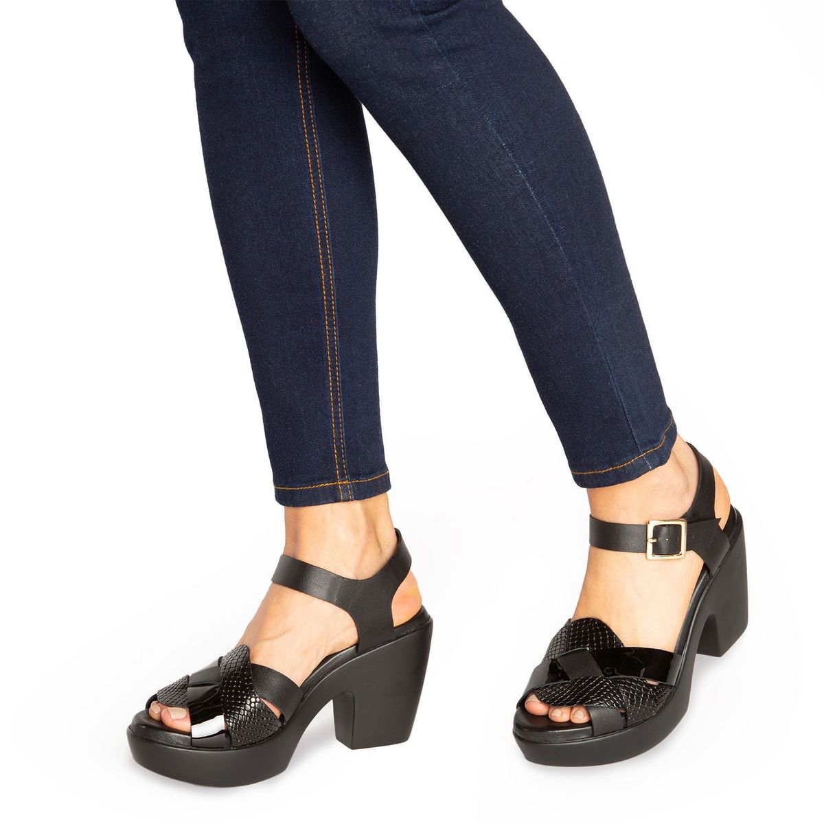 GACEL - Sandalia Mujer Cuero Negro Gacel