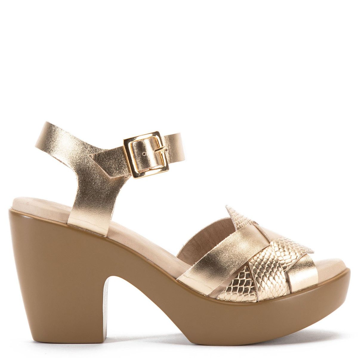 GACEL - Sandalia Mujer Cuero Dorado Gacel