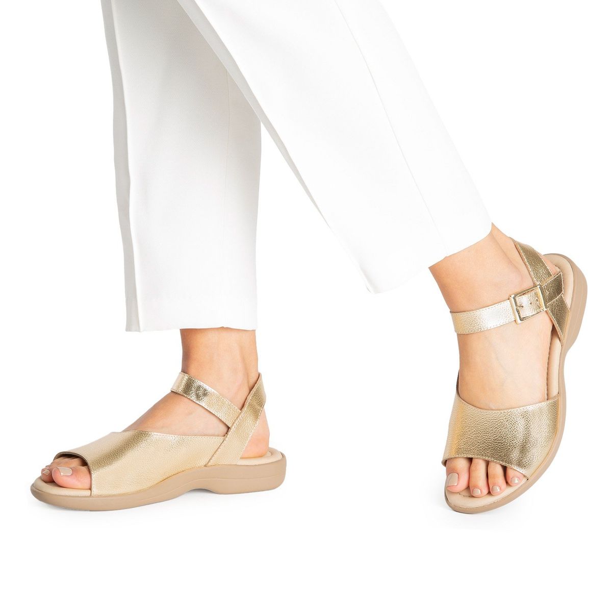 GACEL - Sandalia Mujer Cuero Dorado Gacel