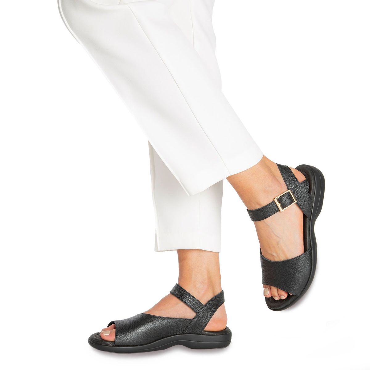 GACEL - Sandalia Mujer Cuero Negro Gacel