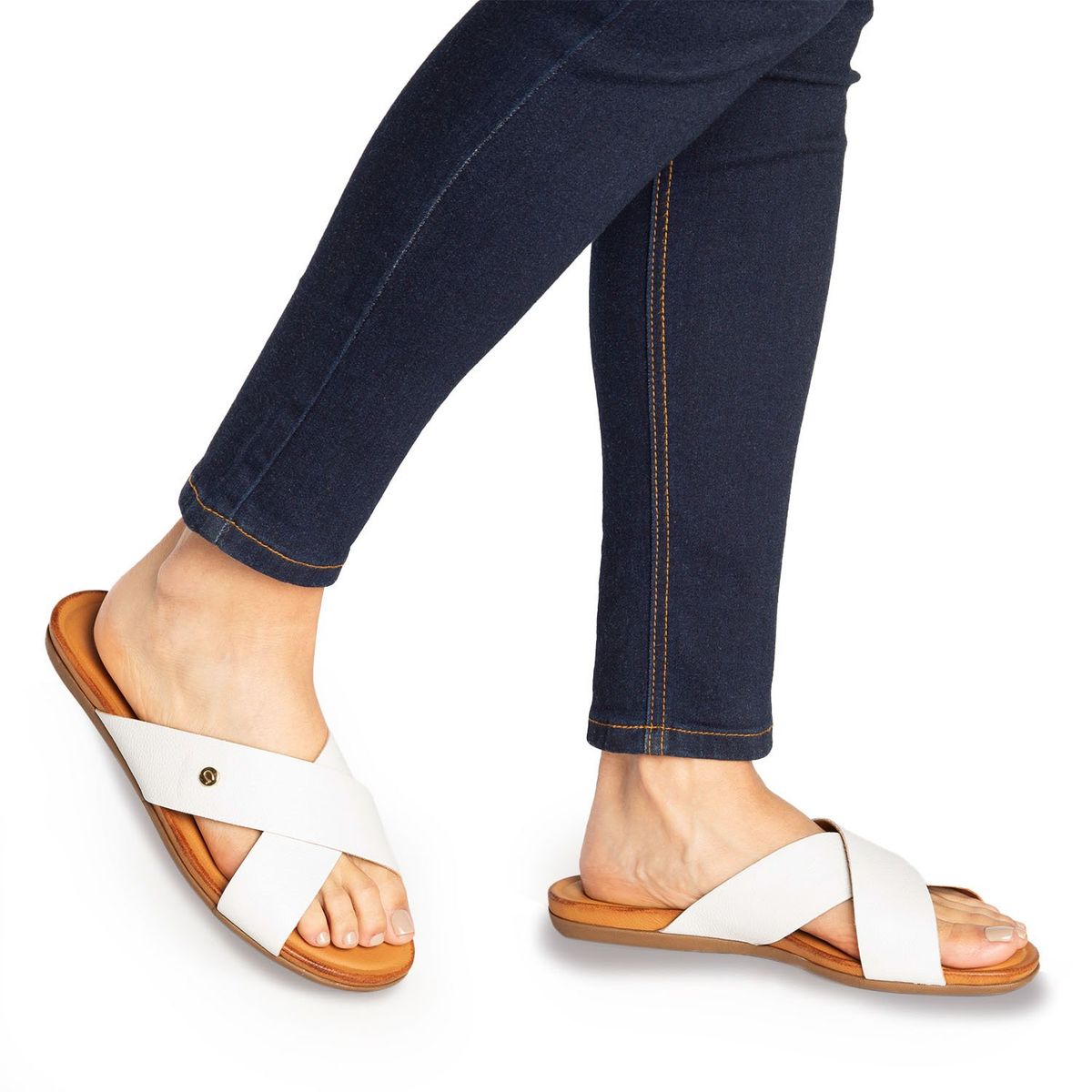 GACEL - Sandalia Cuero Blanco Tiras Cruzadas Mujer Gacel