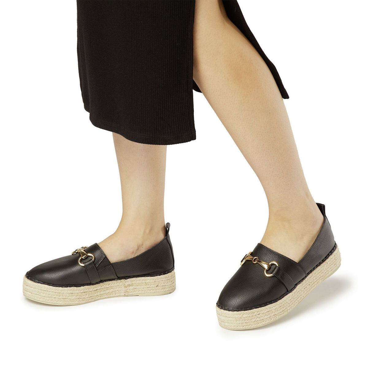 GACEL - Alpargata Mujer Cuero Negro Gacel