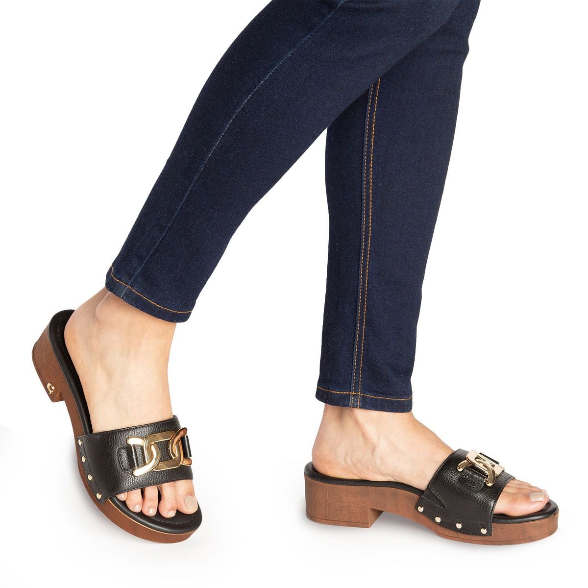 GACEL - Sandalia Mujer Cuero Negro Gacel