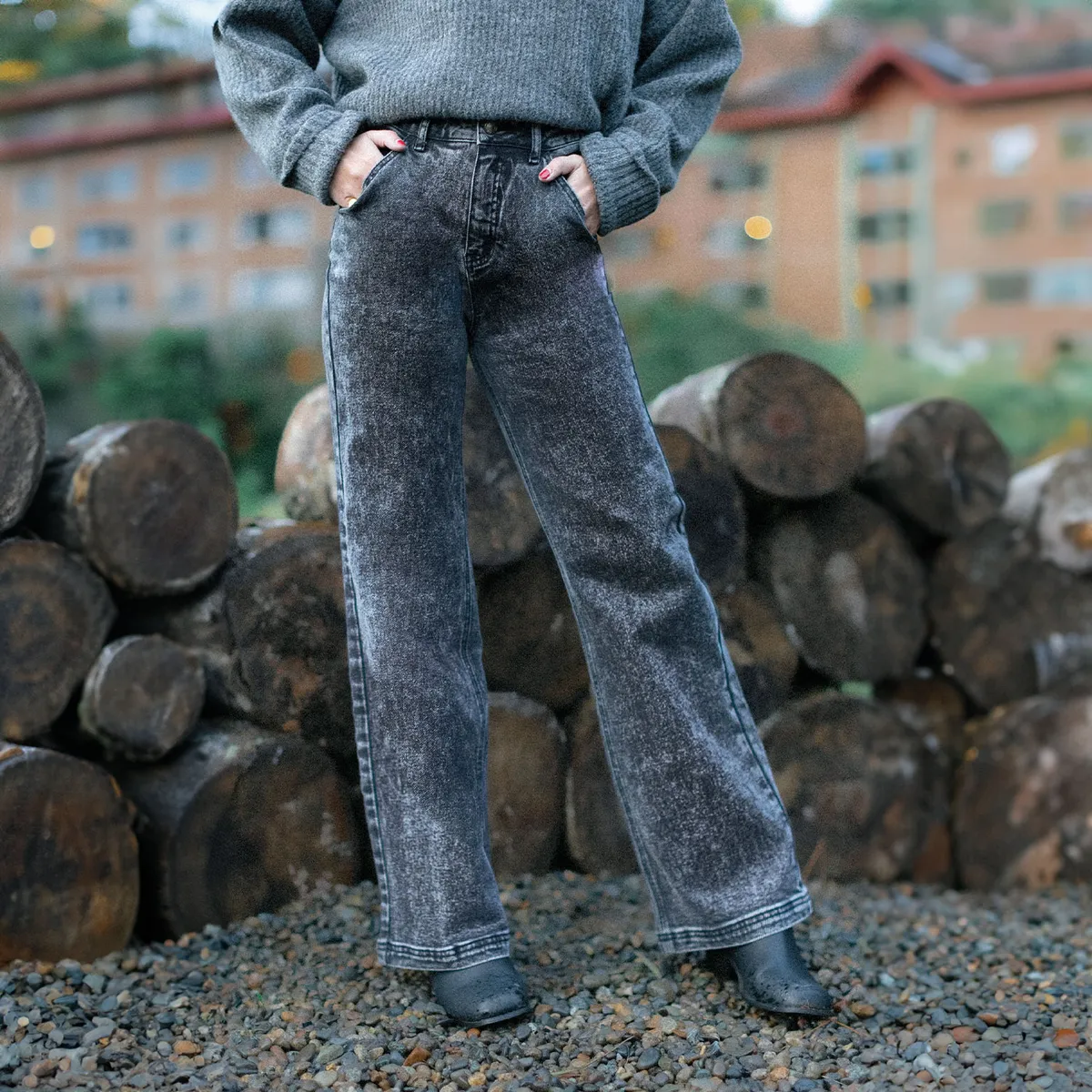 RAINDOOR - Jeans Recto Tiro Alto Mujer Raindoor