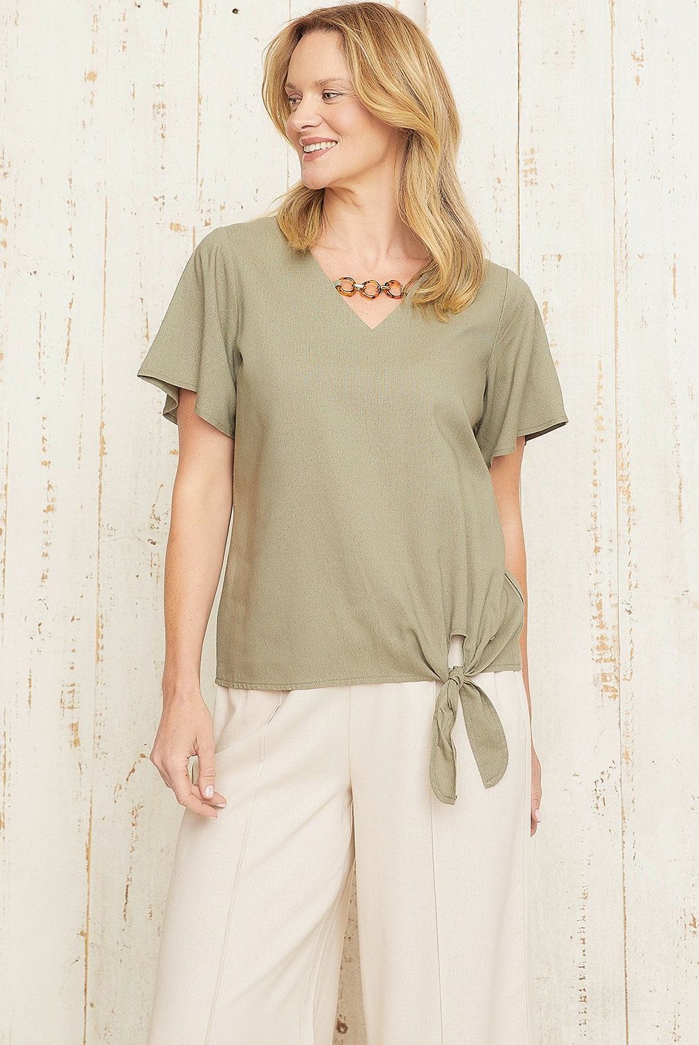 S COCCI - Blusa S.cocci Manga Corta Lino Mujer con Lazada