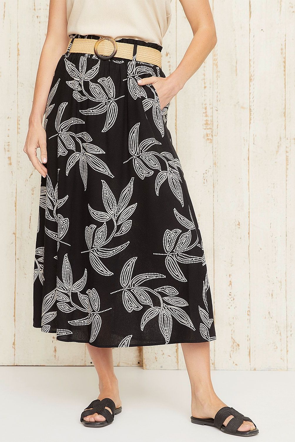 S COCCI - Falda Midi S.cocci Lino Diseño Flores Mujer