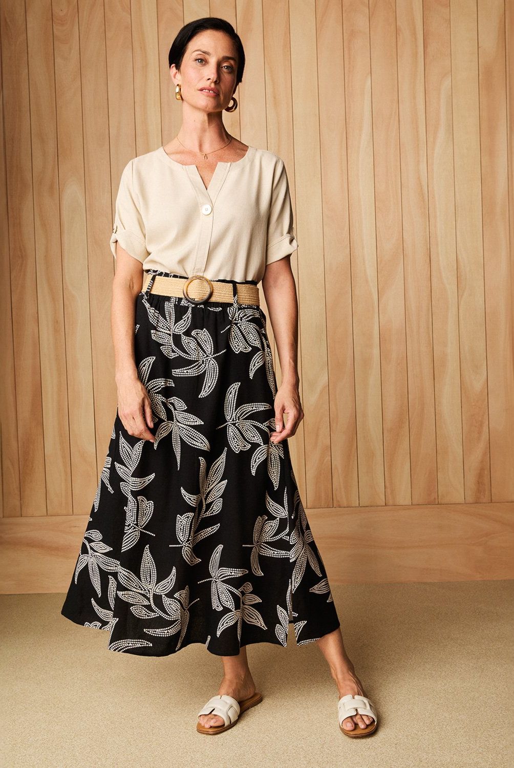 S COCCI - Falda Midi S.cocci Lino Diseño Flores Mujer