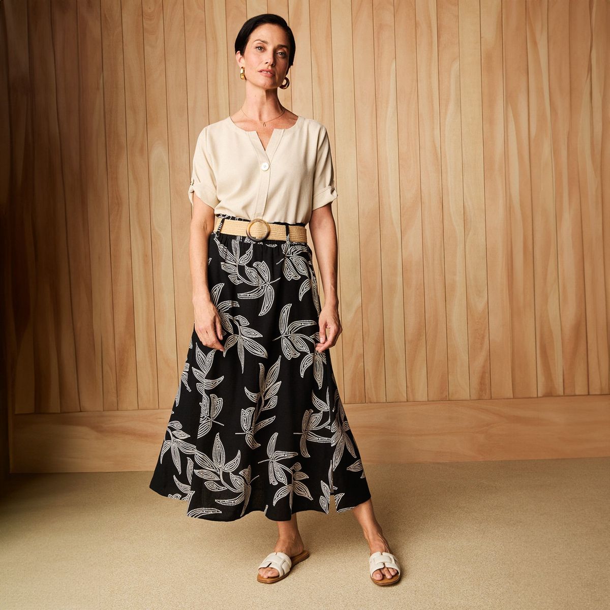 S COCCI - Falda Midi S.cocci Lino Diseño Flores Mujer