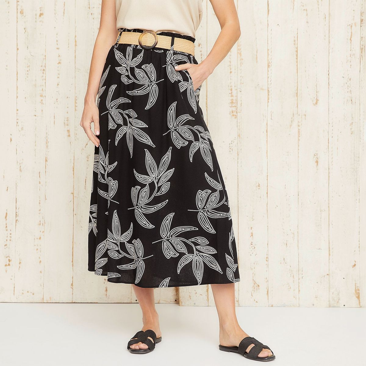 S COCCI - Falda Midi S.cocci Lino Diseño Flores Mujer