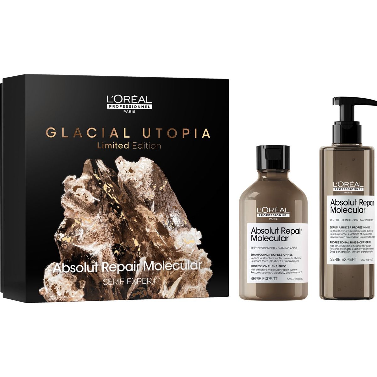LOREAL PROFESSIONNEL - Set Profesional Reparación Estructura Molecular Cabello Absolut Repair Molecular Shampoo 300ml + Sérum de Enjuage 250ml Loreal Professionnel