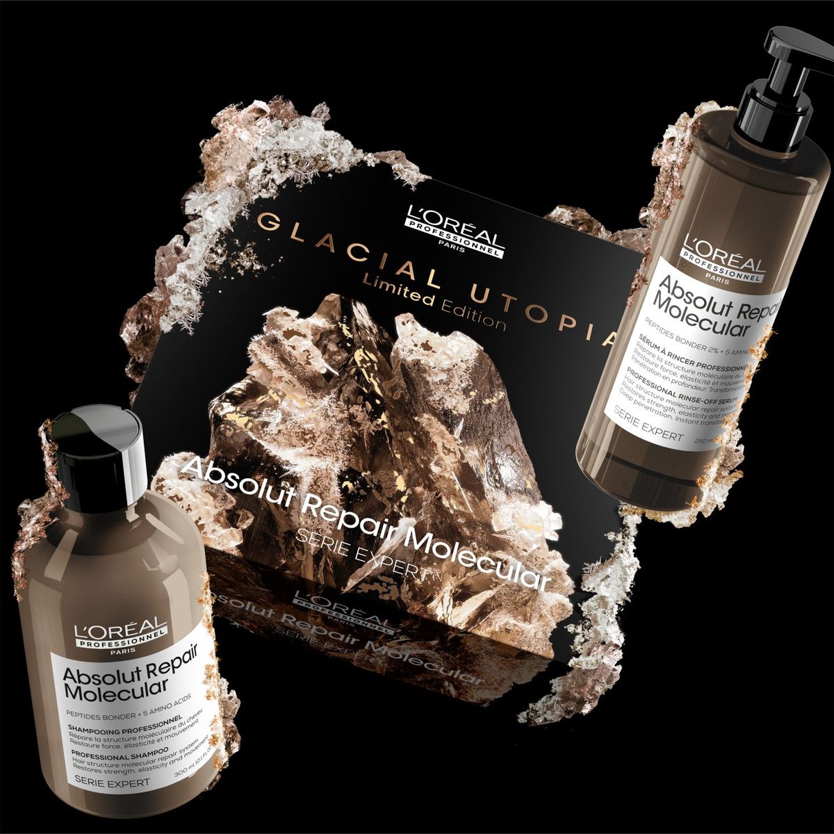 LOREAL PROFESSIONNEL - Set Profesional Reparación Estructura Molecular Cabello Absolut Repair Molecular Shampoo 300ml + Sérum de Enjuage 250ml Loreal Professionnel