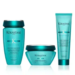 KERASTASE - Set Reconstrucción Shampoo 250ml + Máscara 200ml + Termoprotector 150ml Para Cabello Dañado Resistance