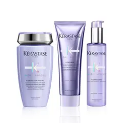 KERASTASE - Set Reparación Cabello Rubio O Decolorado Blond Absolu Shampoo Ultra-Violet 250Ml + Acondicionador 250Ml + Serum 150Ml