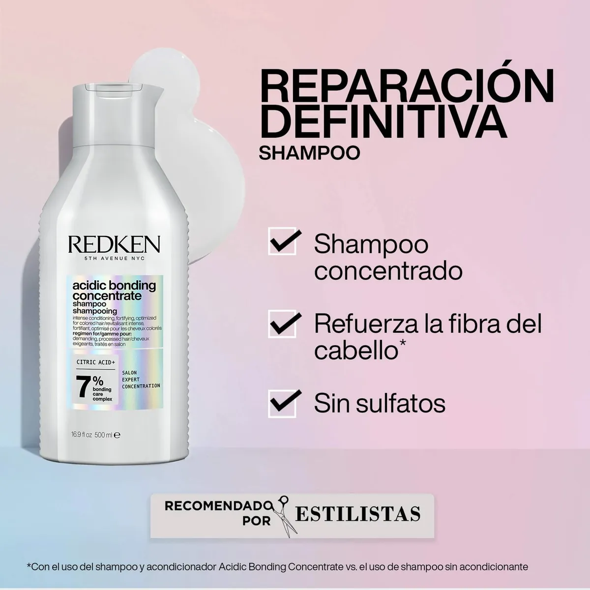 REDKEN - Set ABC Reparación Total Cabello Dañado Acidic Bonding Concentrate Shampoo 500ml + 75ml + Acondicionador 50ml + Spray One united 30ml redken