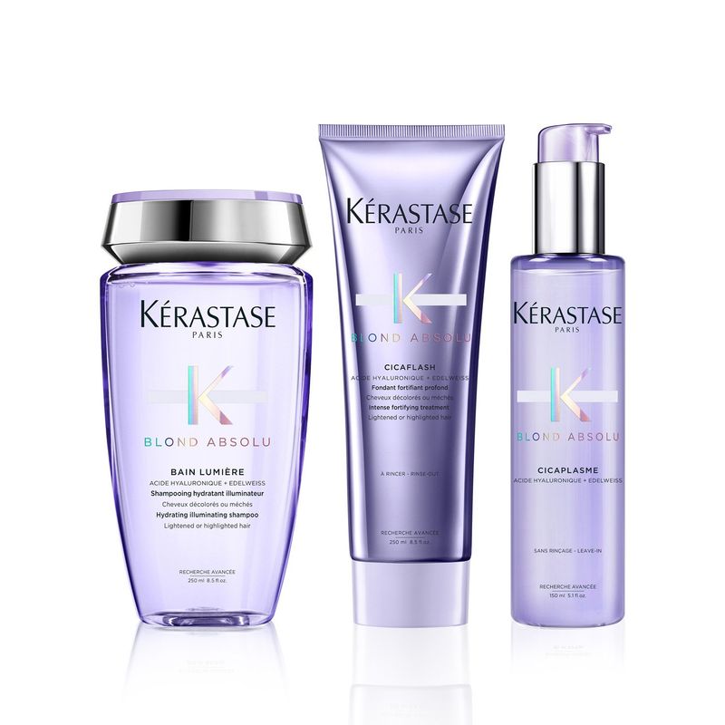 KERASTASE - Set Reparación Cabello Rubio O Decolorado Blond Absolu Shampoo 250Ml + Acondicionador 250Ml + Serum 150Ml Kerastase