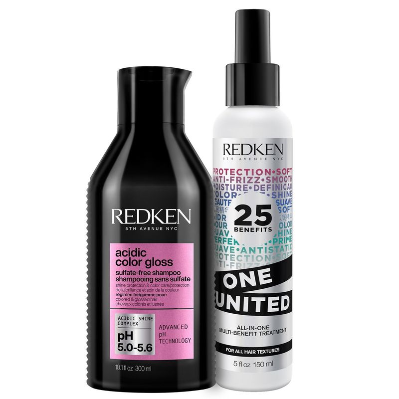 REDKEN - Set  Brillo Intenso Cabello con Color Acidic Color Gloss Shampoo Sin Sulfatos 300ml + One United 150ml Redken
