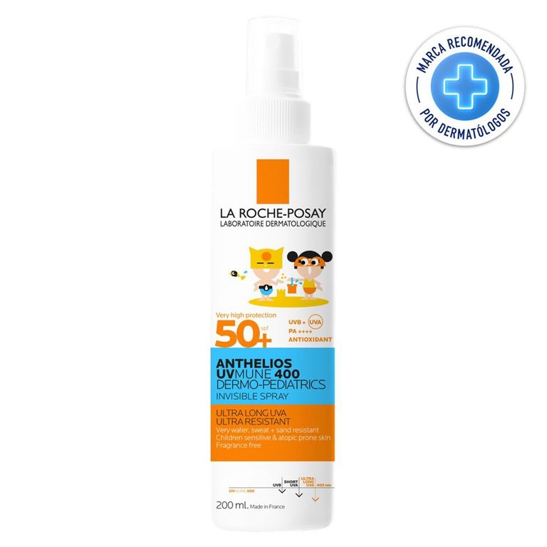 Protector Solar Niños Anthelios Uv Mune 400 Dermo Pediatrics Invisible Spray Fps 50+ 200 Ml