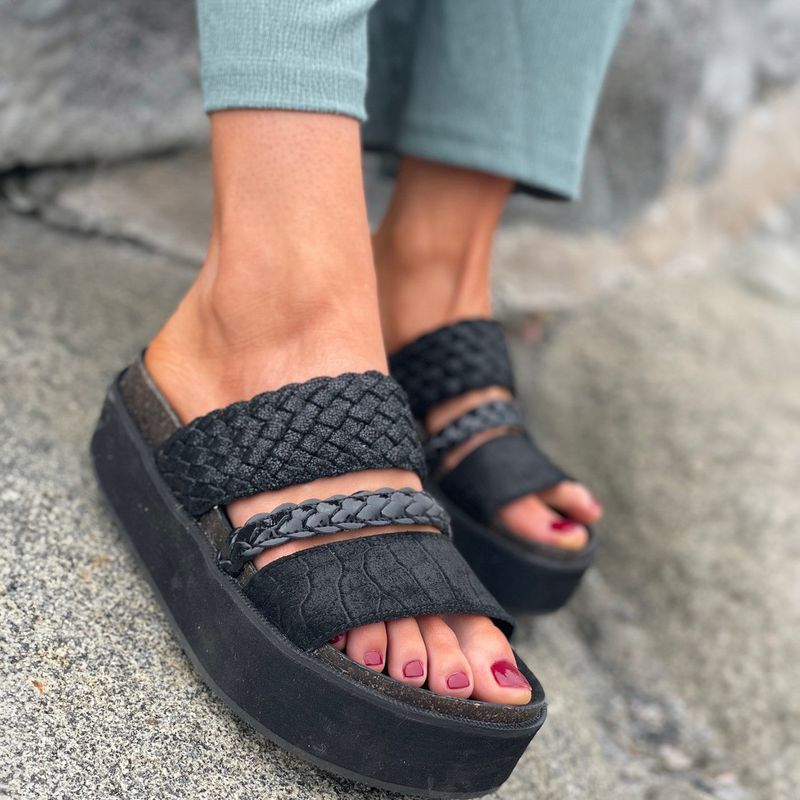 ROMANO - Sandalia Mujer Cuero Negro Romano