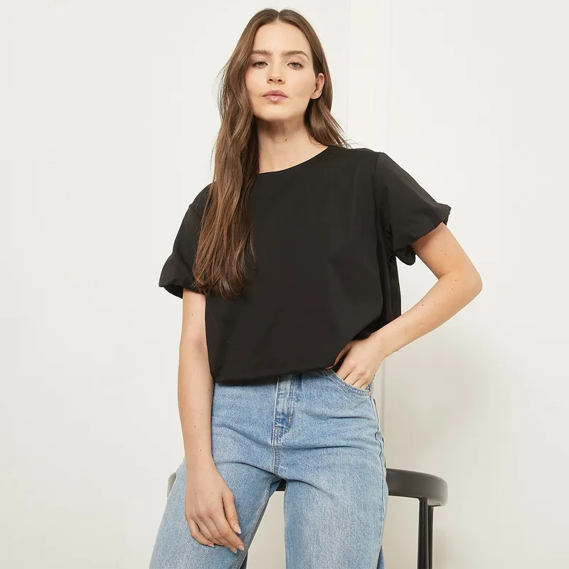 BASEMENT - Polera Manga Corta Balloon Algodón Mujer - Basement