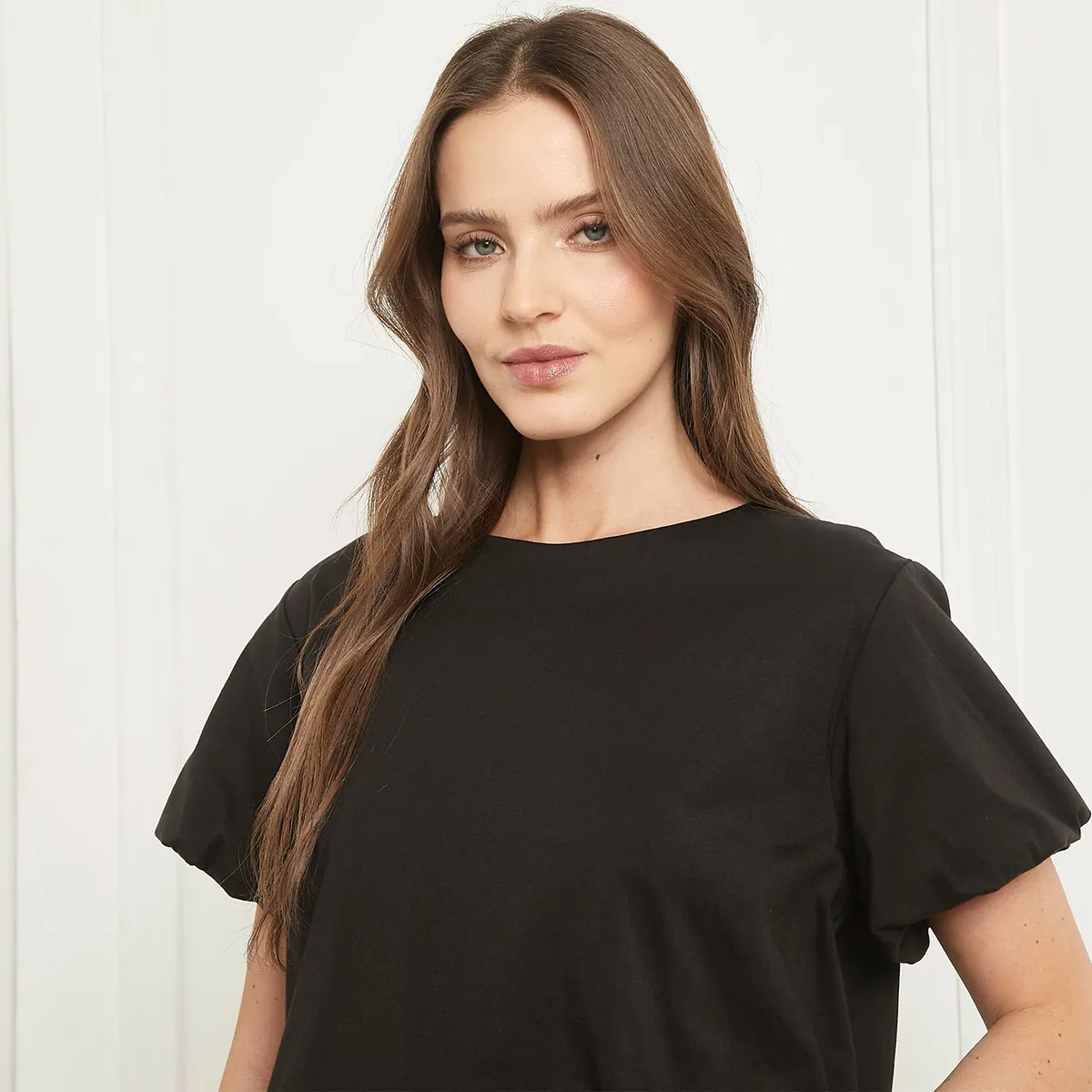 BASEMENT - Polera Manga Corta Balloon Algodón Mujer - Basement